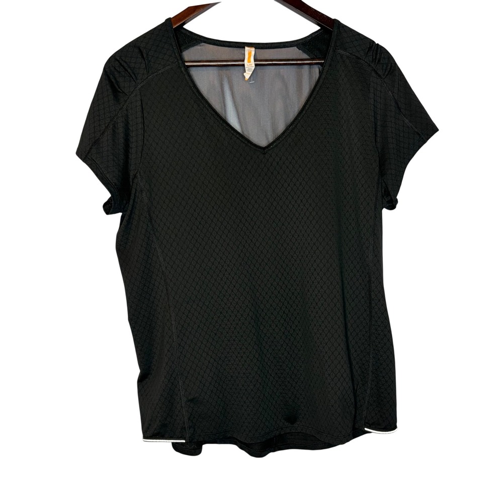 Lucy Activewear Top Large Gorpcore Black Diamond Texture Mesh Back Performance